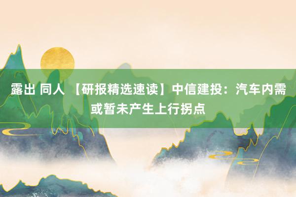 露出 同人 【研报精选速读】中信建投：汽车内需或暂未产生上行拐点