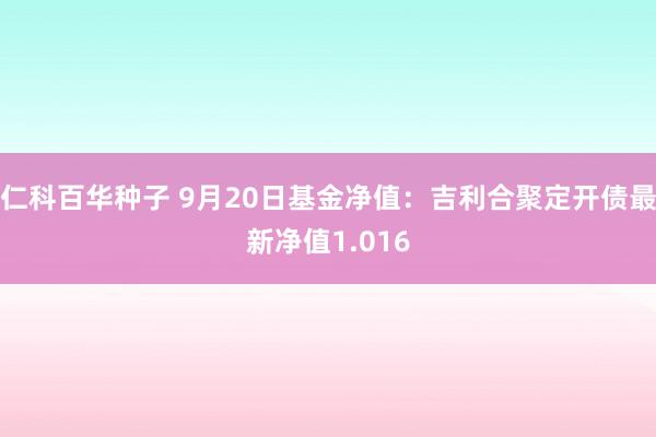   仁科百华种子 9月20日基金净值：吉利合聚定开债最新净值1.016