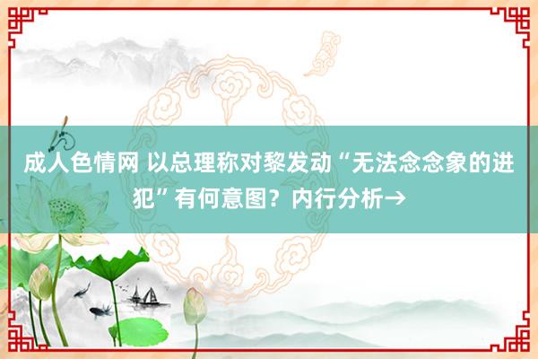   成人色情网 以总理称对黎发动“无法念念象的进犯”有何意图？内行分析→