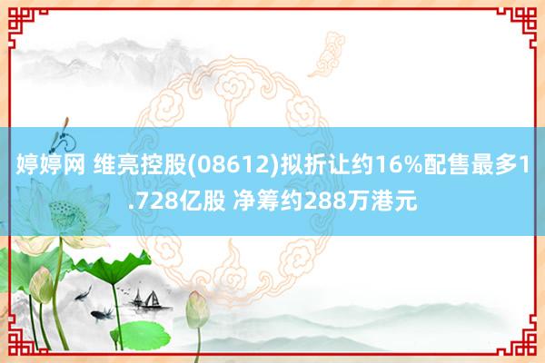   婷婷网 维亮控股(08612)拟折让约16%配售最多1.728亿股 净筹约288万港元