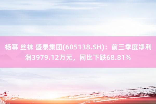   杨幂 丝袜 盛泰集团(605138.SH)：前三季度净利润3979.12万元，同比下跌68.81%