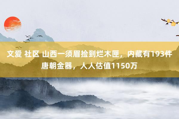   文爱 社区 山西一须眉捡到烂木匣，内藏有193件唐朝金器，人人估值1150万